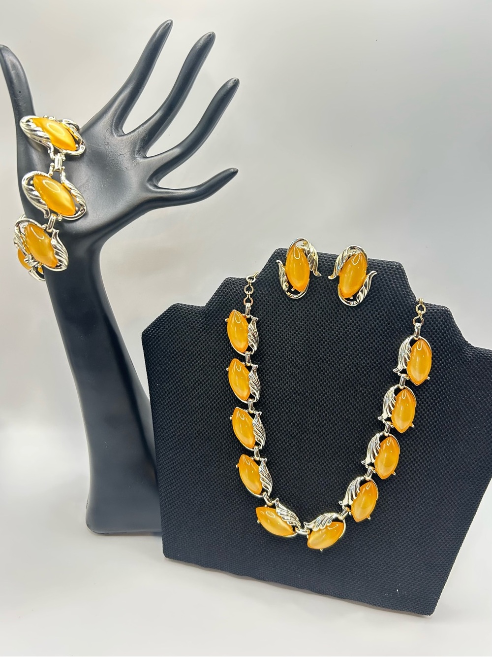 Charel Yellow Moonglow Lucite 4pc Necklace, Bracelet & Earring Set